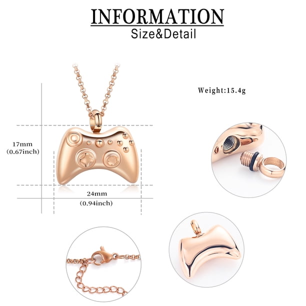 Constantlife Cremation Urn Necklace - Gamepad Controller Pendant For Ashes, Stainless Steel Memorial Jewelry