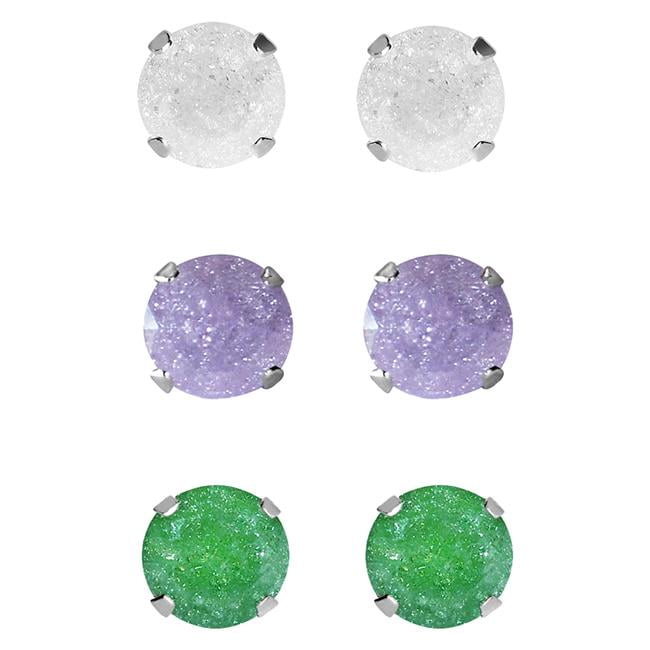 Sterling Silver 6.25-mm Purple//Blue Ice Cubic Zirconia Stud Earrings