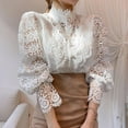 thumbnail image 4 of NANAHuang Womens Elegant Lace Turtleneck Tops Casual Victorian Blouse Renaissance Steampunk Shirts Puff Sleeve Button Down Tops, 4 of 7