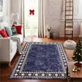thumbnail image 2 of Washable Runner Rug 5x7 Christmas Runner for Hallway Non Slip Bath Mat Low Pile Kitchen Carpet Non Shedding Modern Border Runner for Bedside Laundry Entrance Hall, Blue, 2 of 6