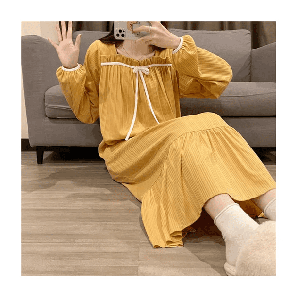 Camisón de algodón de manga larga estilo princesa para mujeres embarazadas ropa de dormir hasta el tobillo de talla grande primavera Otoño Invierno