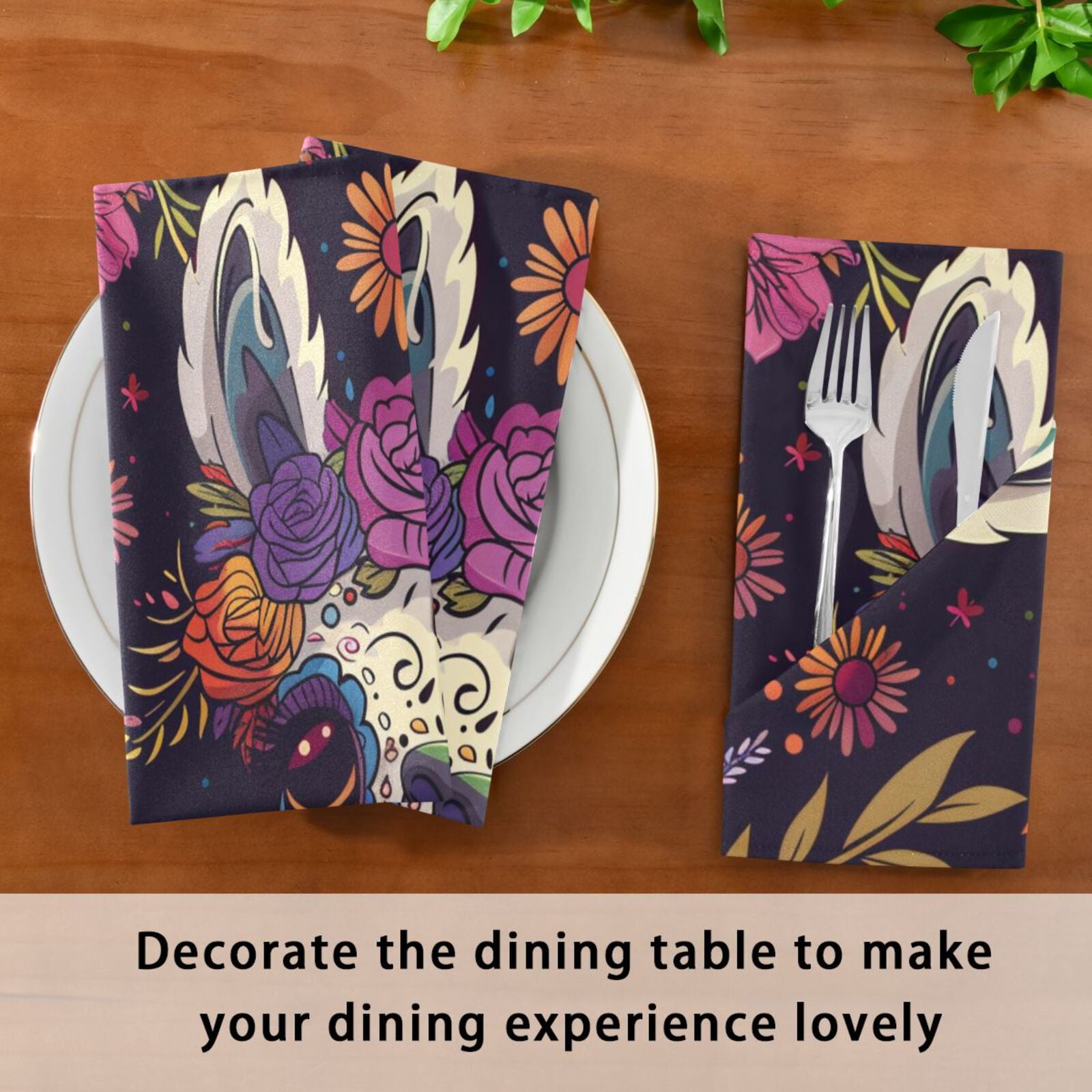 JSTEL Day Of The Dead Llama Alpaca Cloth Napkins Set of 6, 20x20 Inch Washable and Reusable Napkin for Decoupage Dinner Party Everyday Use