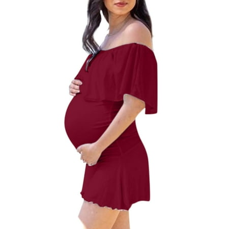 

TAIAOJING Women s Short Sleeve Maternity Dress Summer Loose Off Shoulder Pregnant Lace Solid Jumpsuit Playsuit