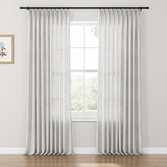 TWOPAGES Pinch Pleat Sheer 52"x96" Linen Blend Jacquard Drape for Bedroom Living Room, 1 Panel, Beige Feather