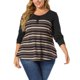 thumbnail image 2 of Women's Plus Size Blouse Stripe Pullover V Neck Button Decor Long Sleeve Knit T Shirt Black 4X, 2 of 7