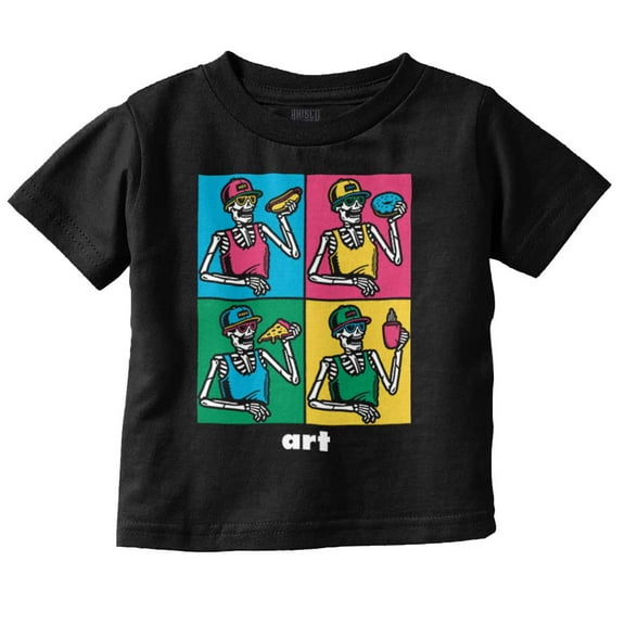 Funny Skeleton Food Lover Pop Art Toddler Boy Girl T Shirt Infant Toddler Brisco Brands 6M