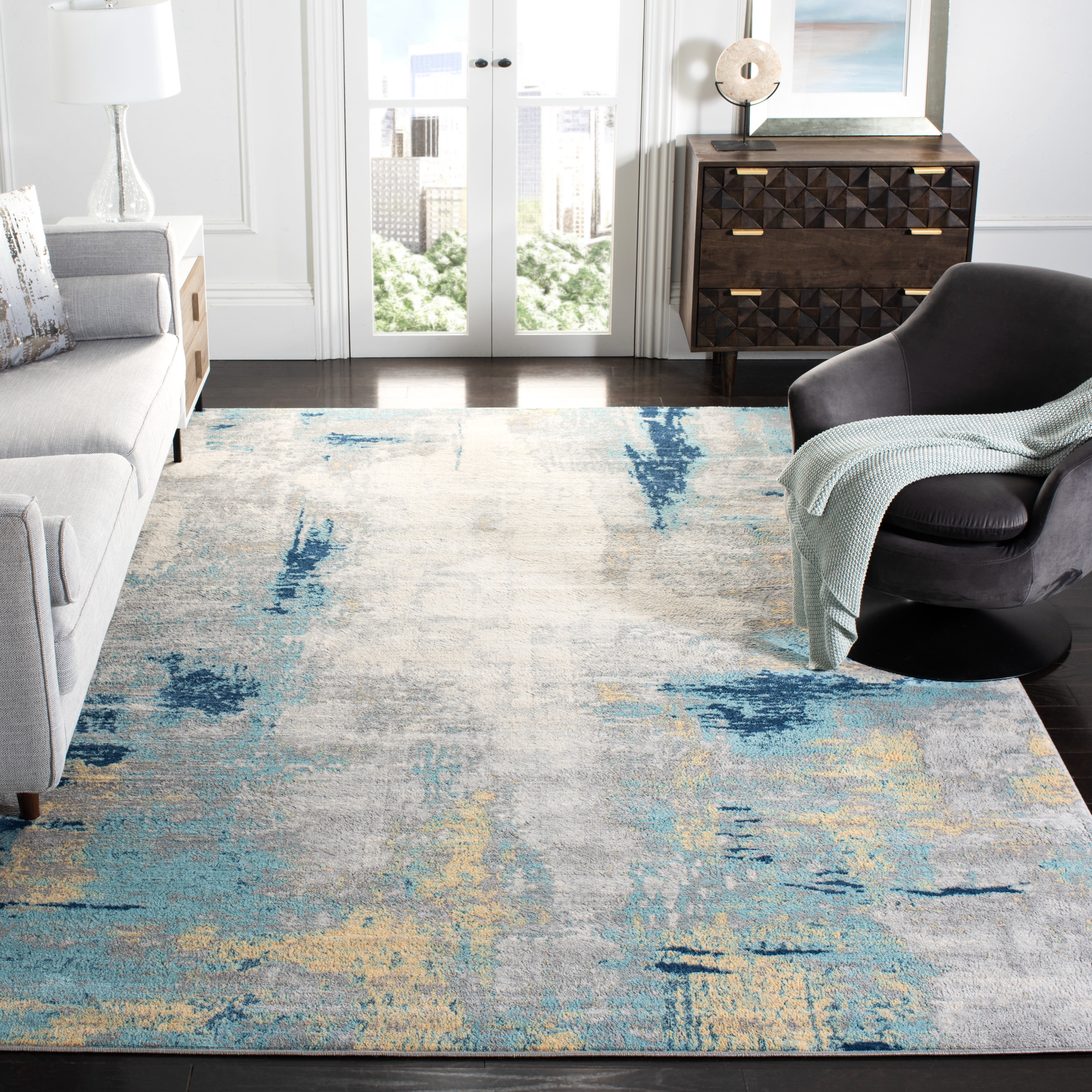 SAFAVIEH Jasper Alvina Abstract Overdyed Area Rug, Grey/Gold, 11' x 11' Square
