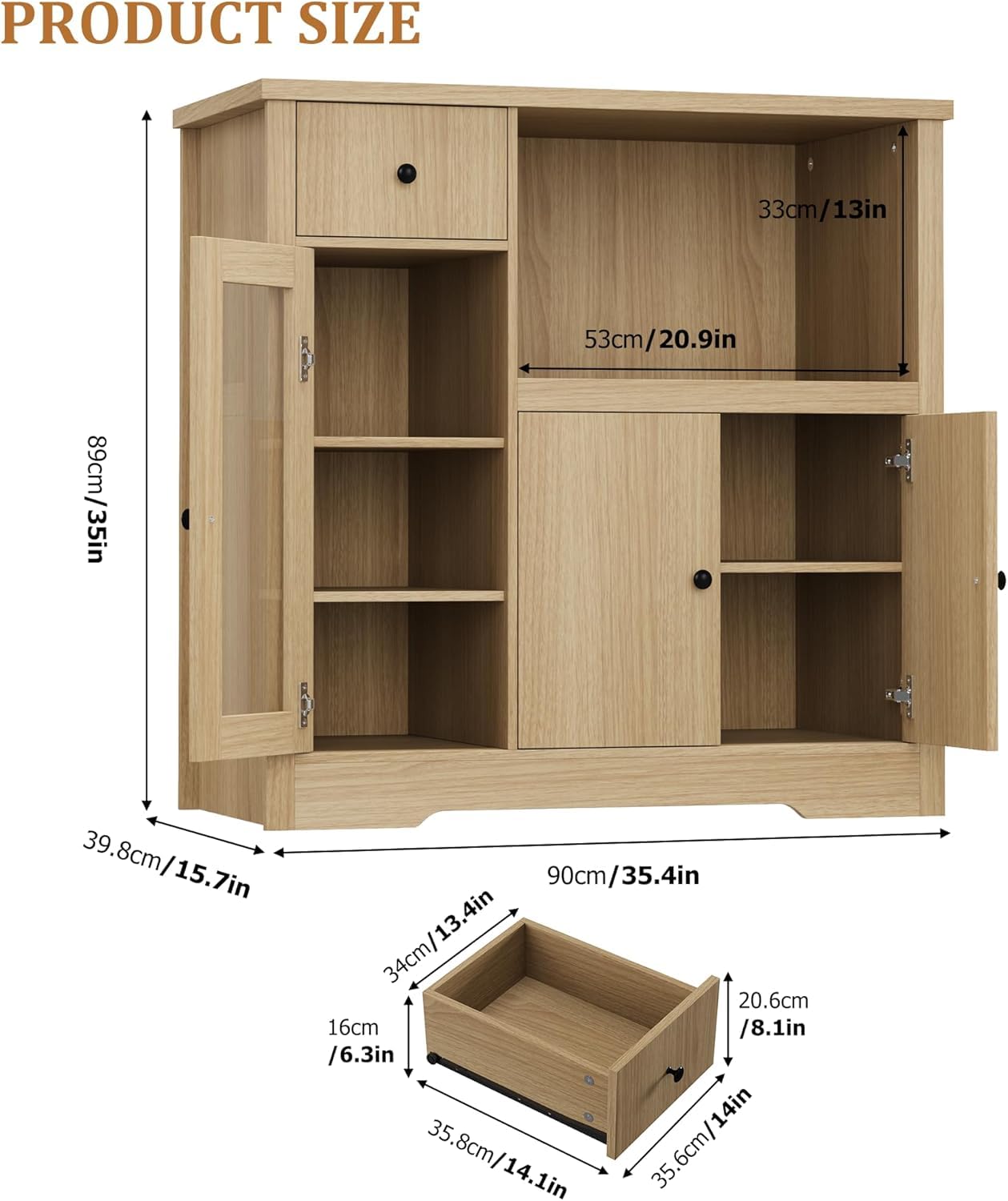 Yeshouse Pantry Storage Cabinet, Multipurpose Kitchen Sideboard with Drawer, 3 Doors & Adjustable Shelving