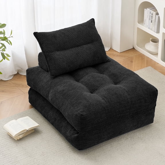 BEHOST 86" Large Futon Sofa Bed for Adults, Convertible Folding Chair Bed Sleeper, Dark Gray