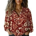 thumbnail image 3 of Red Women's Long Sleeve T-shirt, Women Cotton Shirt Printed Fashion Button Down Shirts Casual Tops Long Sleeve Blouse,Women's Long sleeve T-shirt 3XL, 3 of 4