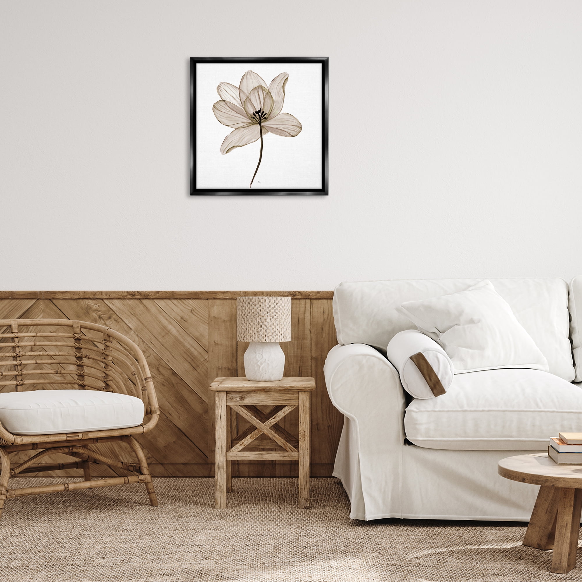 Stupell Industries Beige Opaque Flower Plants & Flowers Painting Black Floater Framed Canvas Art Print Wall Art, 25 x 25