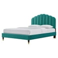 thumbnail image 1 of Platform Bed Frame, Queen Size, Teal Blue, Velvet, Modern Contemporary, Bedroom Master Guest Suite Room, 1 of 5