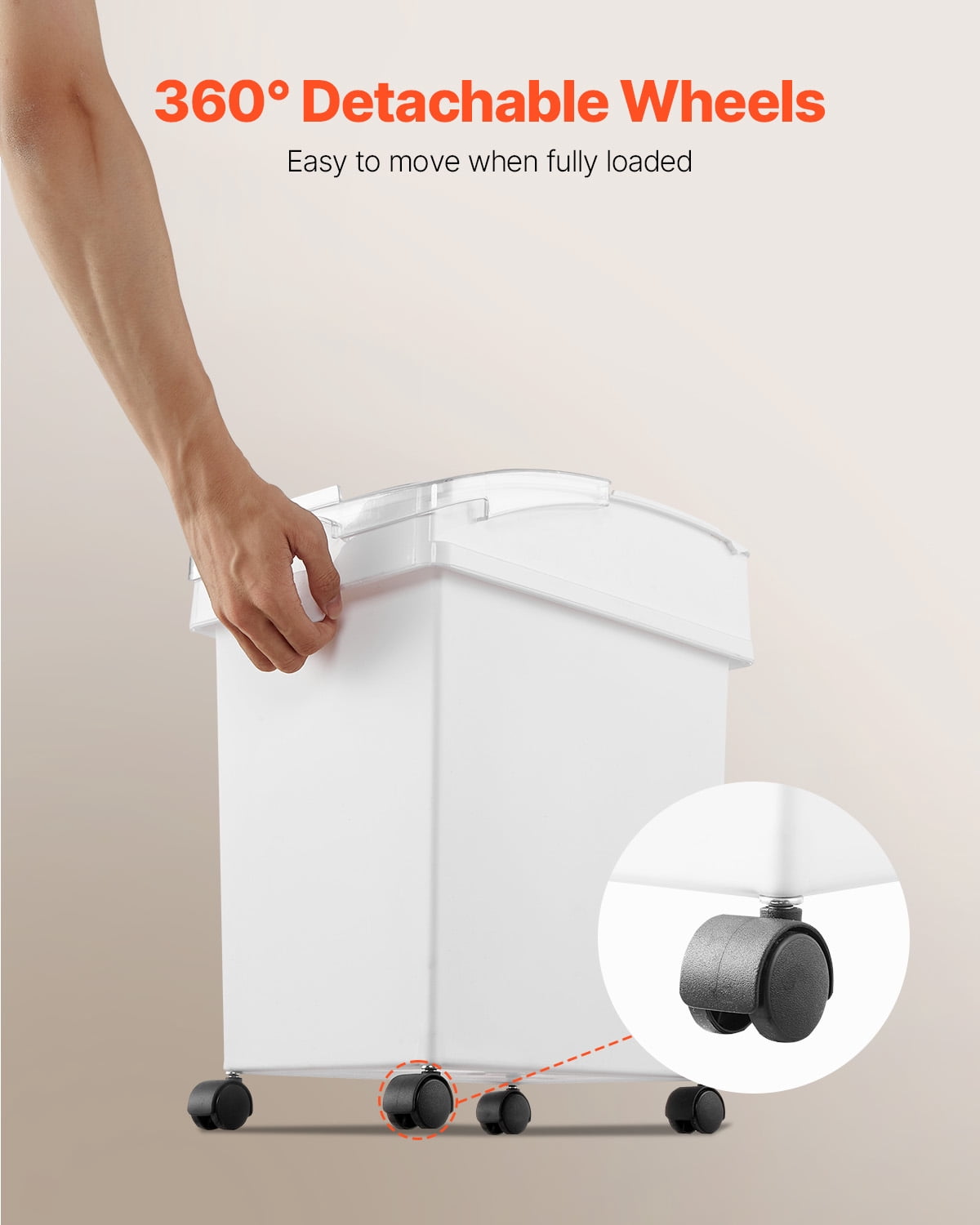 VEVORbrand Ingredient Bin, 6.6 Gallons Capacity Ingredient Storage Bin, 3 Pcs/Set, PP Material Flour Bins On Wheels, White Shelf with Scoop and Sliding Lid, Commercial Storage Bins