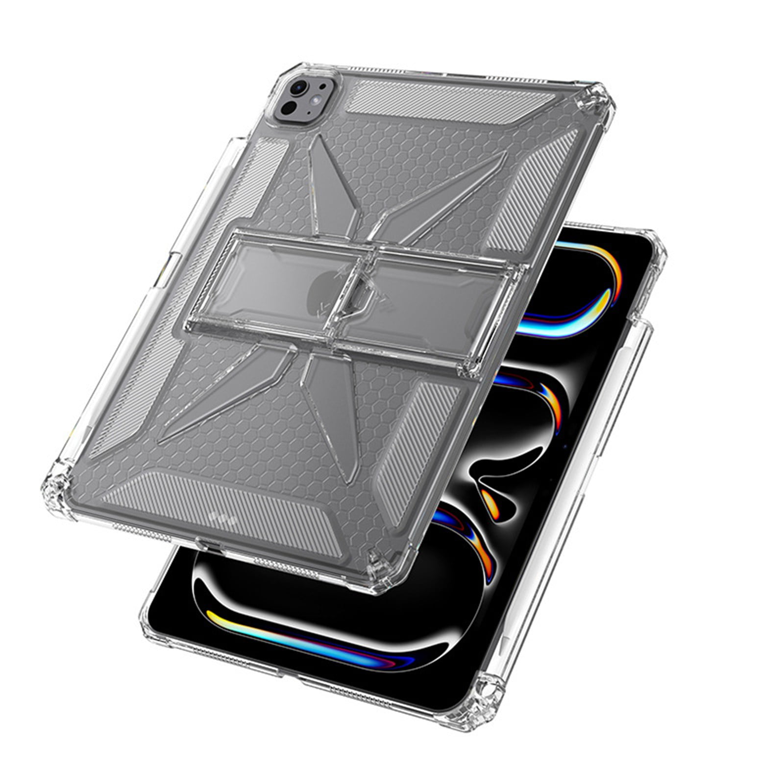 ELEHOLD Protective Case For Apple iPad Pro 11-inch (M5) 2025/(M4) 2024 ,Shockproof Slim Soft TPU Pencil Holder Foldable Kickstand Anit-Resistant Cover,Clear
