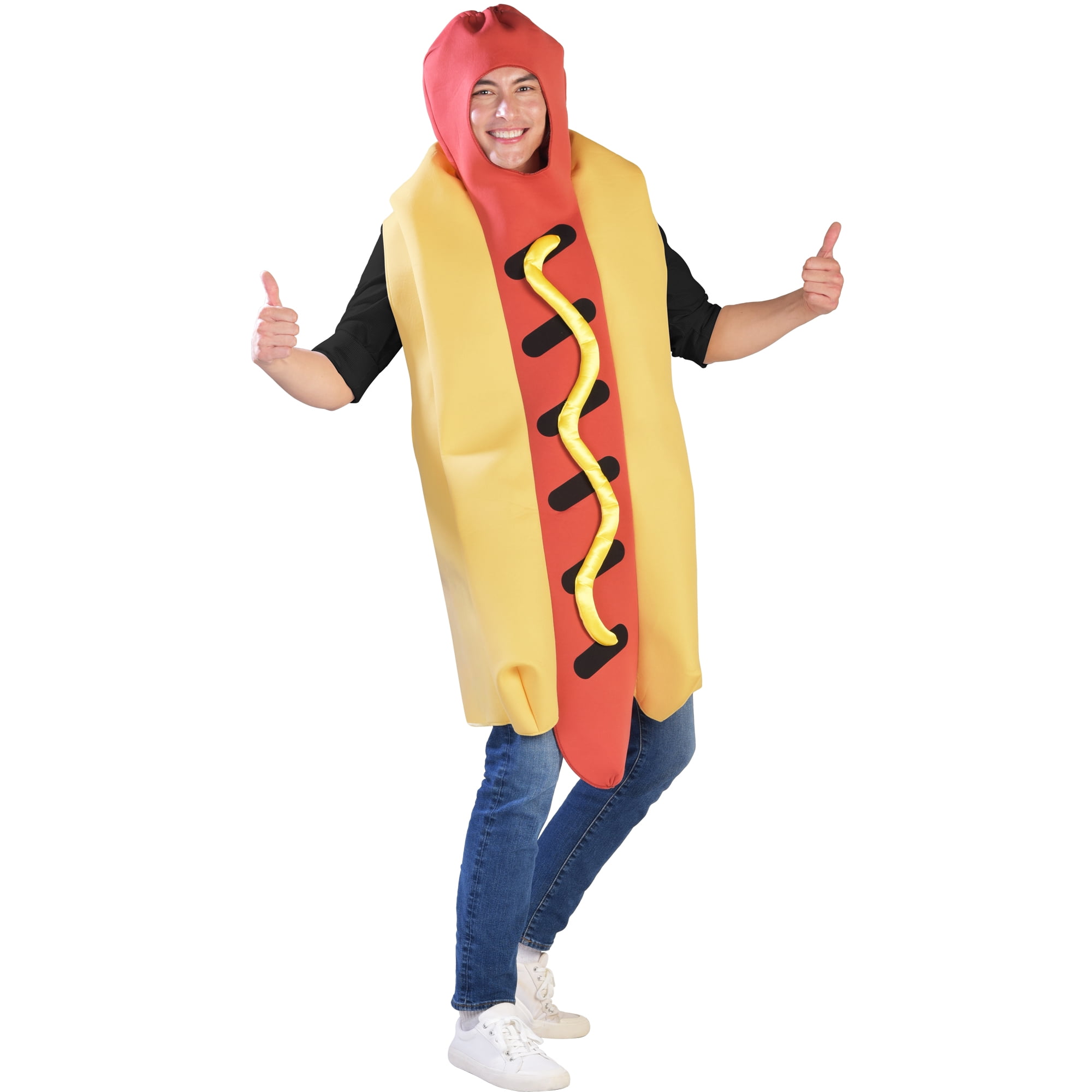 Hot Dog One Piece Halloween Costume for Adults, Adult Size S-XL (28-42), by Way to Celebrate