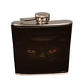 thumbnail image 2 of KuzmarK 6 oz. Leather Flask Set in Rose Wood Presentation Box -  Black Cat Painting Eyes, 2 of 2