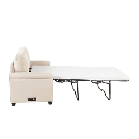 Reclining Loveseat Sleeper with USB and Storage, Traditional Design Perfect for Living Room, Oat