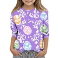 thumbnail image 2 of Girls Easter Shirts Purple Easter Egg Print Long Sleeve Crew Neck Tops Kids Spring Holiday Clothes Ages 3-12,Size 7-8 T, 2 of 5