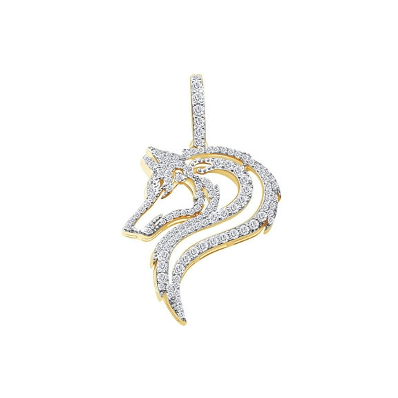 1.25 Cttw Round White Natural Diamond Iced Out Hip Hop Jewelry Lone Wolf Charm Pendant In Sterling Silver