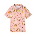 thumbnail image 4 of Girls School Uniform Short Sleeve Henley Cute Cartoon Animal Print Polo Shirts Button Closure Causal Comfy T Shirts, 120, 4 of 5