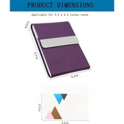 2 pack Business Card Holder, Slim PU Leather & Stainless Steel Business Card Case for Men & Women, Blocking Name Card Holder with Magnetic Closure, Purple