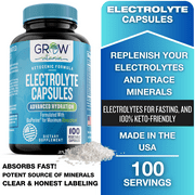 Keto Electrolyte Supplement (100 Capsules) Maximum Keto Electrolytes Supplements Pills w Real Salt, B Vitamins, Magnesium and Potassium Supplement - Salt Pills & Electrolyte Tablets