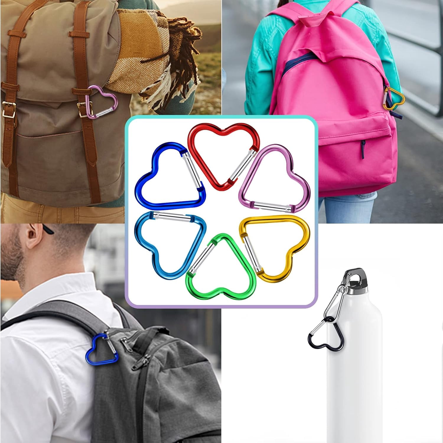 20Pcs/100Pcs Heart Shape Keychain Clip Aluminum Alloy Carabiner Keychain Clip Spring Snap Hook