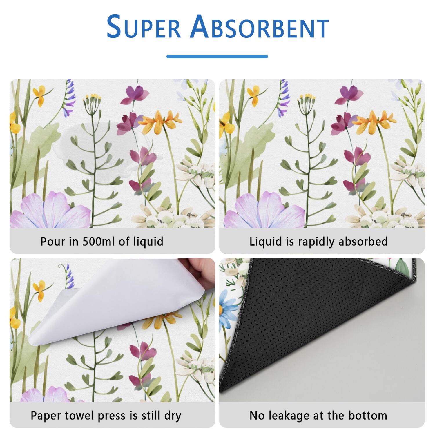 Floral Pattern Washable Pet Pads 2-Count 48x48 Inch Reusable Puppy Training Mats, Highly Absorbent Dog Floor Mat for Large Crate Areas