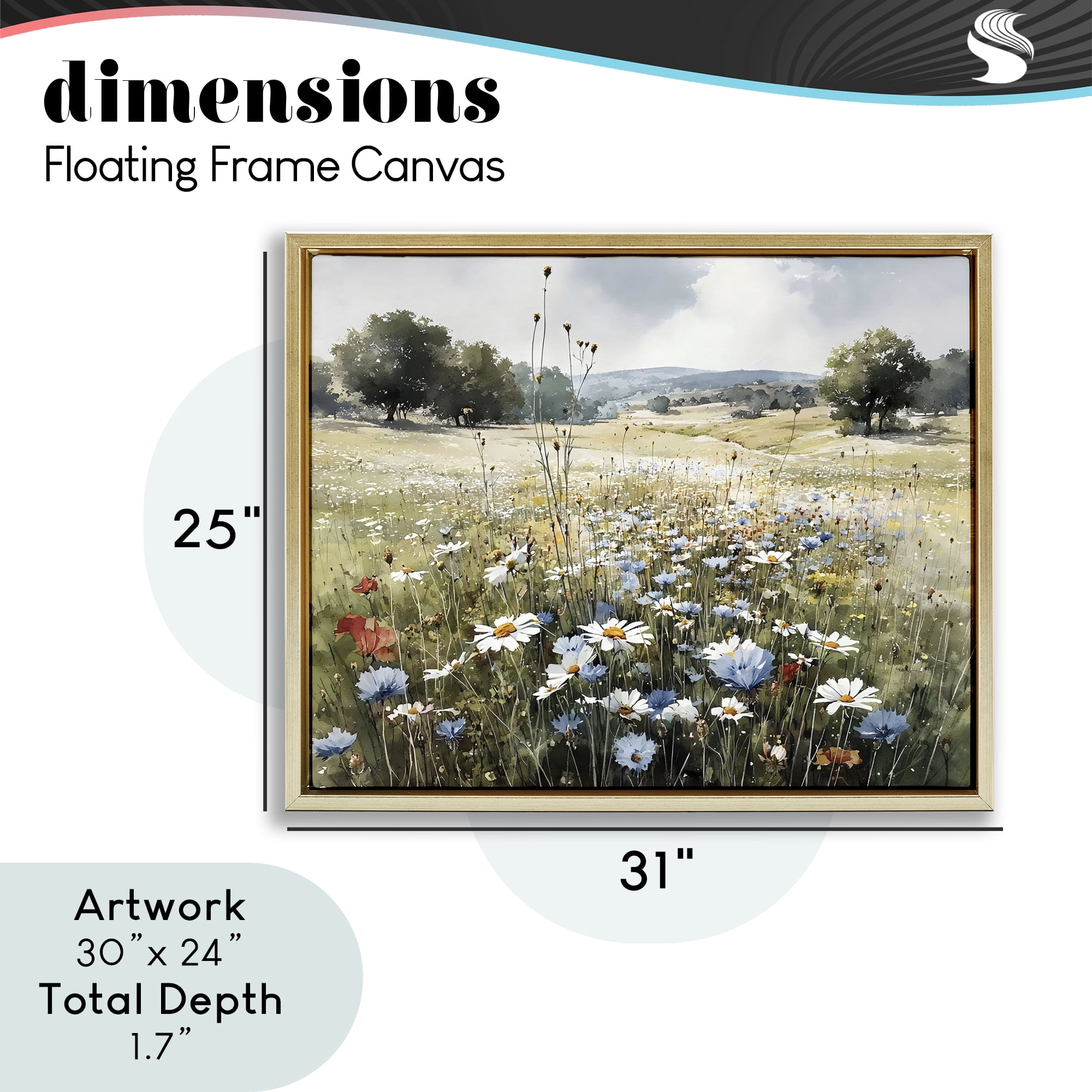 Stupell Industries Calm Meadow of Wildflowers Gold Framed Floater Canvas Wall Art, design by Franklyn Gregory