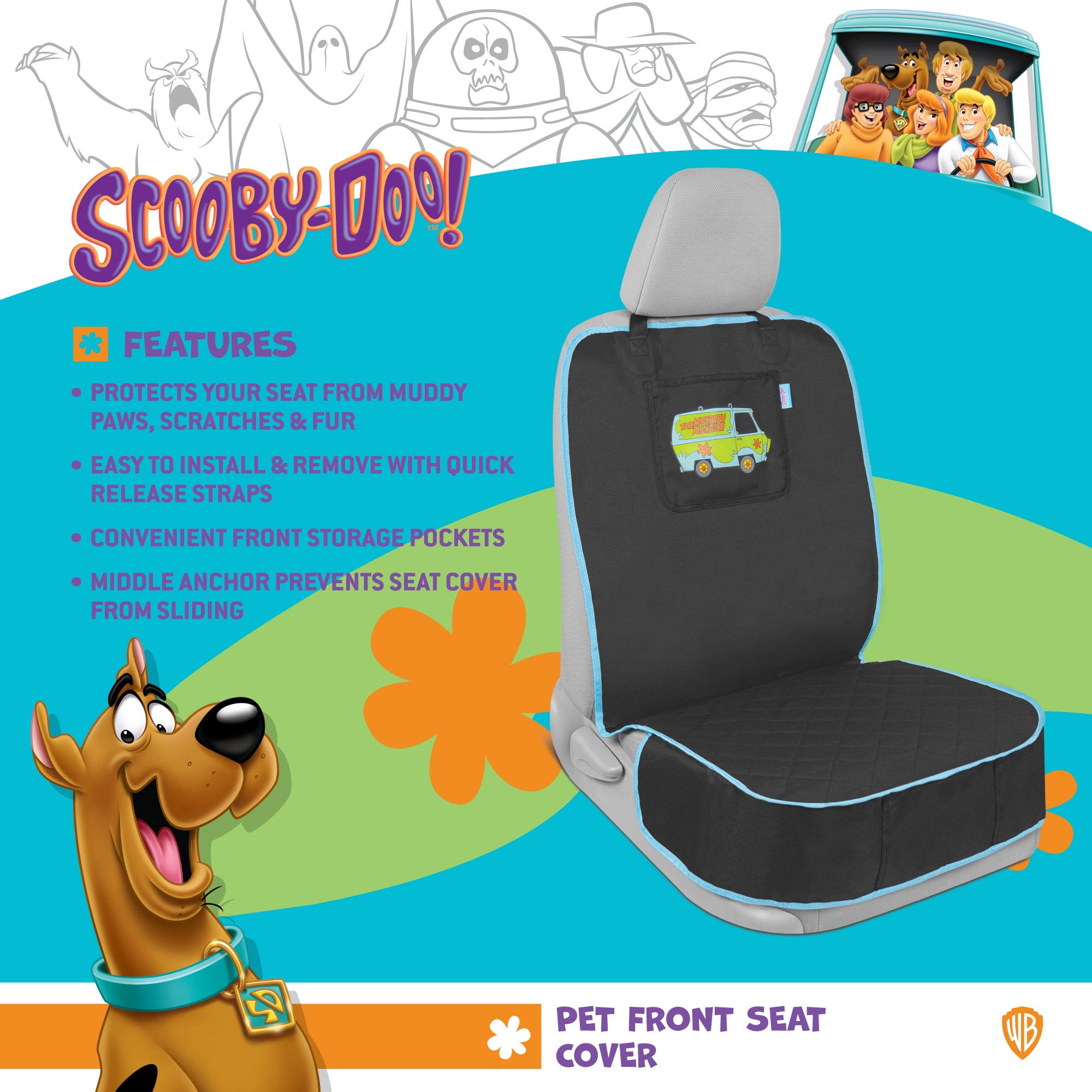 Scooby Doo & Paws Design Universal Fit Pet Seat Cover for Rear Car Bench
