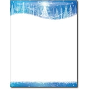 Icy Blue Trees Holiday Stationery Paper - 80 Sheets - For Inkjet/Laser