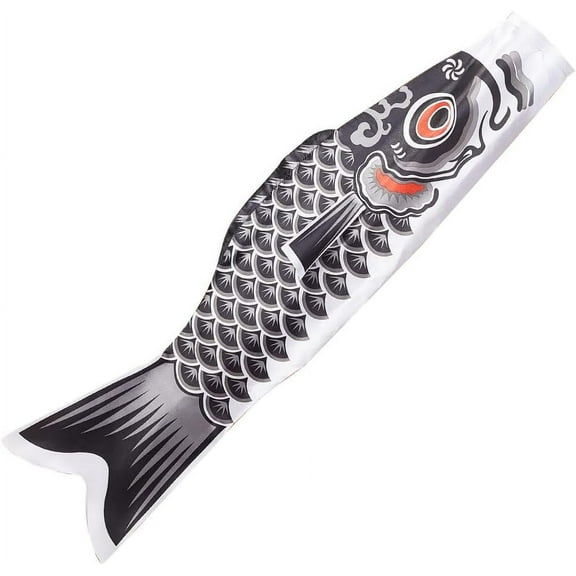1 pc 46.5 Inch Japanese Carp Flag Polyester 3D Black Koi Fish Windsock Flags Streamer Hanging Outdoor Koinobori Banners Decoration for Wall Tree Patio Porch Yard Garden Party Festival Decor