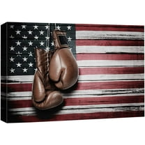 wall26 Canvas Print Wall Art Wood Panel Effect American Flag Vintage Retro Boxing Gloves Sports Fitness Photography Realism Decorative Scenic Multicolor for Living Room, Bedroom, Office - 24x36