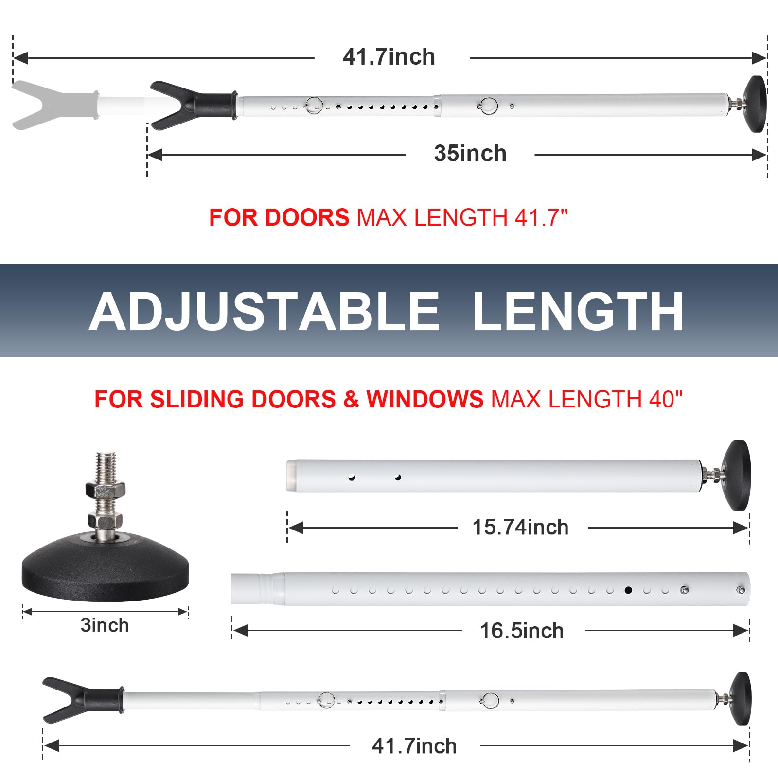 IHOMEPARK Door Security Bar, Adjustable 35-41.7 inch photo 2