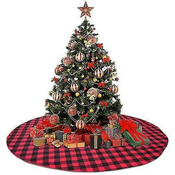 Dhrs Jupe de Sapin de Noël 48 Pouces à Carreaux Buffalo Jupe de Sapin de Noël Double Couche à Carreaux Ski
