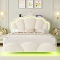 thumbnail image 3 of Hiphuta Queen Floating Bed Frame with Crown Storage Headboard, Velvet Upholstered Platform Bed with LED Lights & Charging Station, No Box Spring Needed, White, 3 of 7