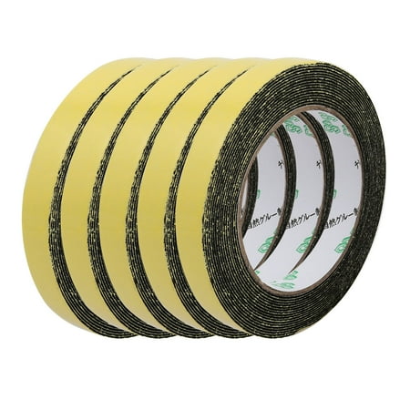 Unique Bargains 5pcs 15mm Wide 1mm Thick Single Side Sealed Shockproof Sponge Tape Black 5M Long