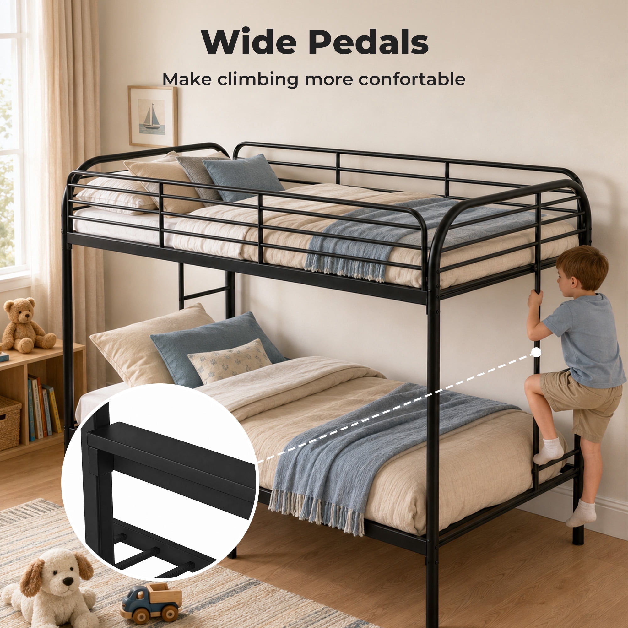 Alvantor Bunk Bed Twin over Twin, Metal Bunk Bed for Kids with Ladder Black