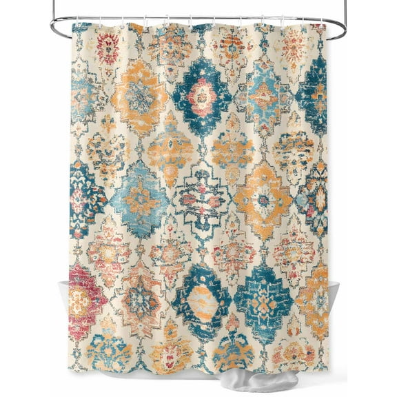 Fsddascl Morocco Ethnic Shower Curtain Set - 48" x 72" Washable Bathtub Curtain with 12 Hooks, Boho Country Retro Abstract Checked Waterproof Fabric Stall Shower Curtains for Bathroom/Bathtub Décor