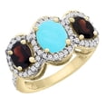 thumbnail image 1 of 14K Yellow Gold Natural Turquoise & Garnet 3-Stone Ring Oval Diamond Accent, size 5, 1 of 2