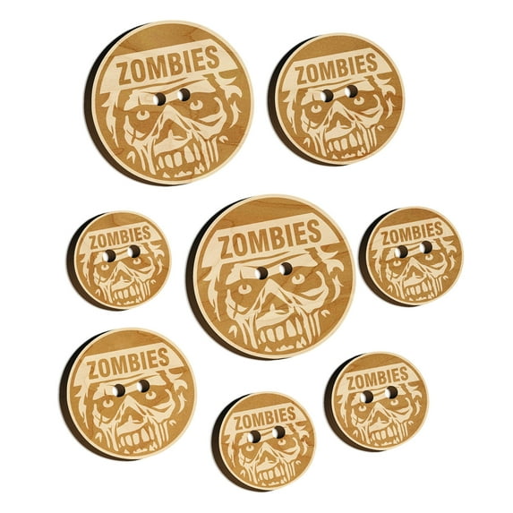 Zombies Scary Undead Face Wood Buttons for Crochet Knitting Sewing DIY Craft - 0.75 Inch Small (12pcs)