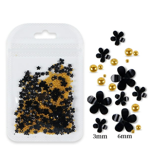 Bolsa de joyería con flores de cinco pétalos para decoración de uñas Joyería de flores acrílicas blancas y rosas con cuentas de oro y plata Flor de resina