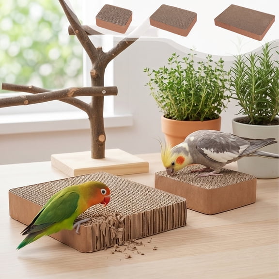 Chmadoxn Corrugated Cardboard Bird Perch Ledge, Beak Grinding & Claw Trimming Board for Parakeets, Cockatiels, Budgies, Boredom Relief Chew Toy, Multiple Sizes, Brown