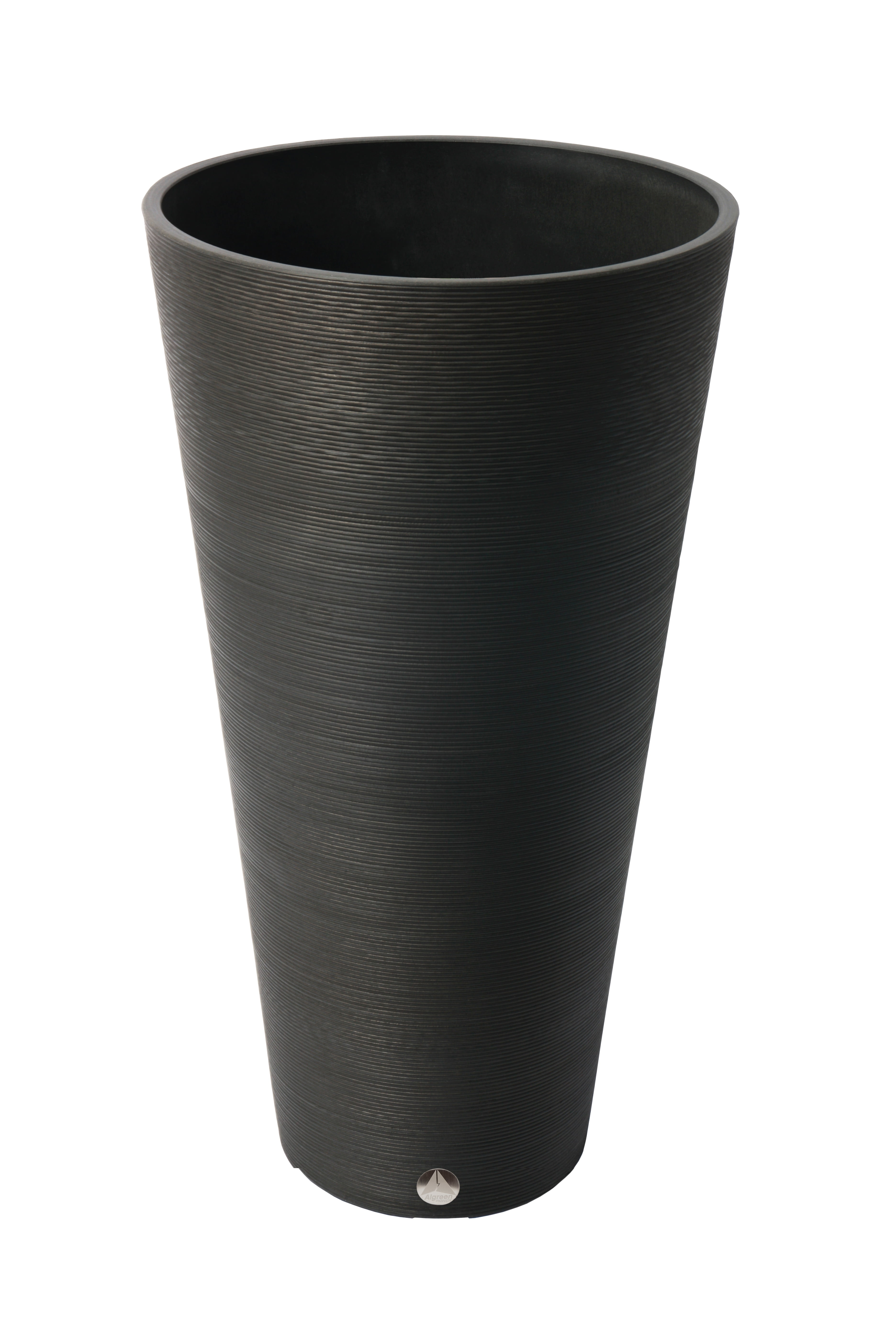 Algreen Valencia, Round Ribbed Planter 15-In.by 28-In., Black