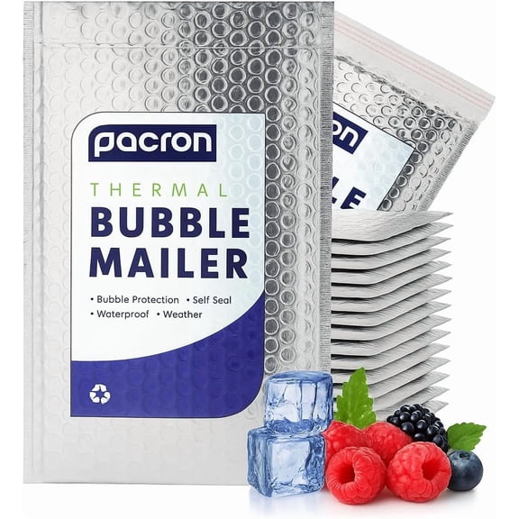 Pacron Insulated Thermal Bubble Mailers - Mixed Sizes 10x11 (100) & 15x17 (100) - Waterproof Foil Padded Envelopes for Cold Shipping - Self-Sealing Shipping Envelopes for Food & Cosmetics