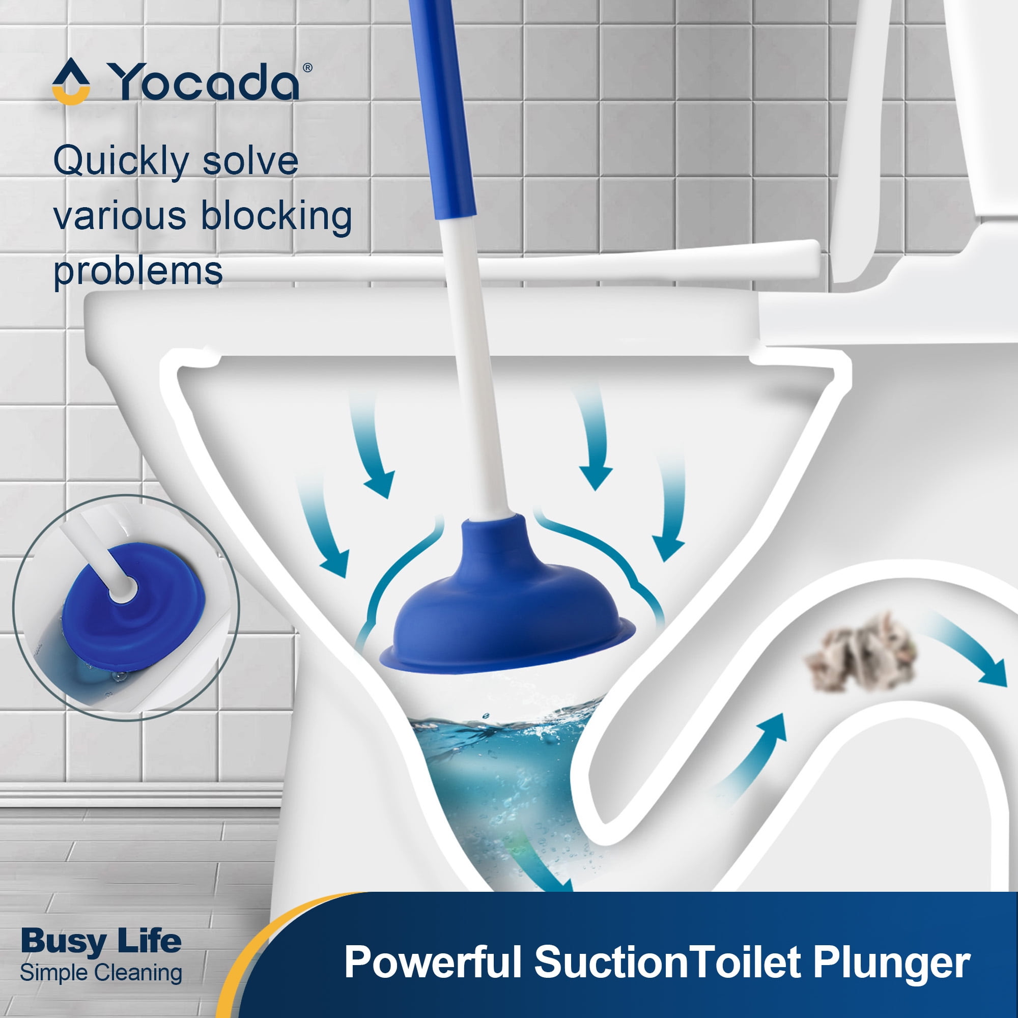 Yocada Slim Toilet Brush & Plunger Setfor Bathroom Cleaning, Blue, 2 Pack