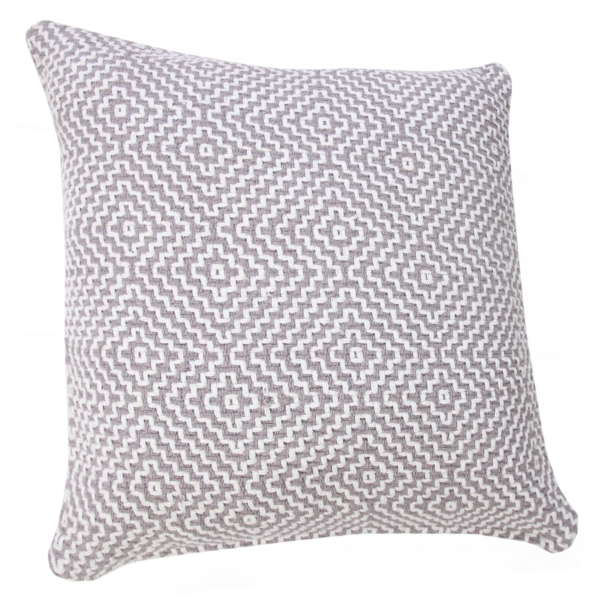 Laddha Home Designs Handwoven Diamond Cotton Throw Pillow Cover - 20" - Gray and White