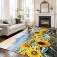 thumbnail image 2 of Watercolor Sunflower Flowers Area&nbsp;Rug 5x8ft Retro Floral Plant Non-Slip&nbsp;Washable Square&nbsp;Rugs Soft Felt Indoor Floor Mat for Bedroom Kitchen Living Room Bathroom, 2 of 9