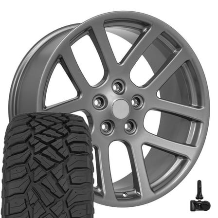 OE Wheels DG51 22 Inch Rims and Tires Fit Ram SRT Style 5x139.7 22x10 Gloss Gunmetal - Hollander 2223 - TerraMax RT 285/45-22 (Set of 4)