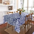 thumbnail image 2 of Rectangle Polyester Tablecloth Vintage Printed and Spill Proof Table Cover for Home and Kitchen (Blue and White, 60x104 Inch), 2 of 6
